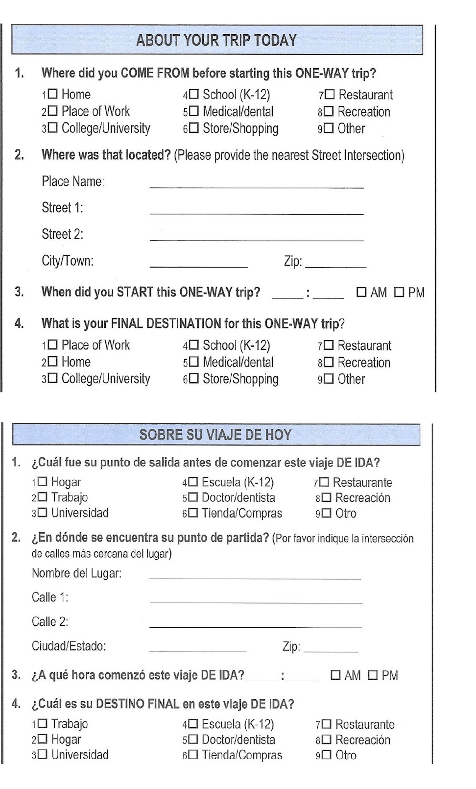 Rider survey questionnaire