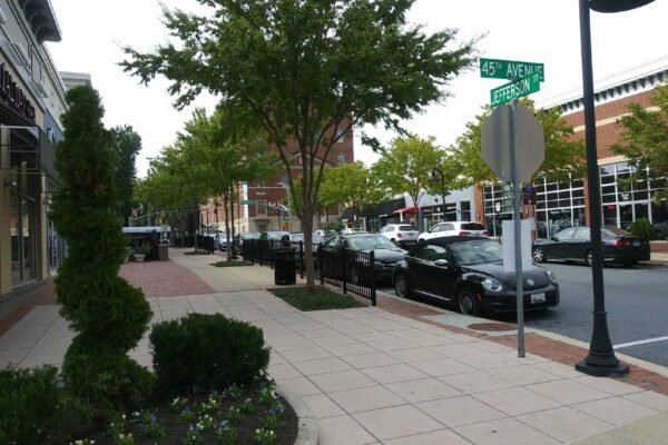 Photo of a street in a Hyattsville, MD commercial area.