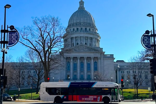City of Madison Capitol Building with a bus in front