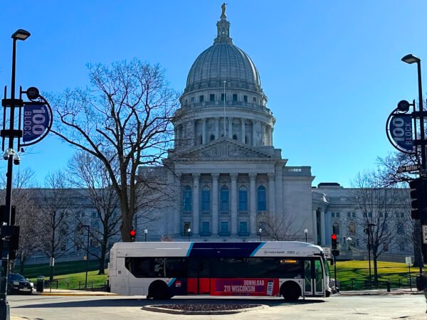 City of Madison Capitol Building with a bus in front